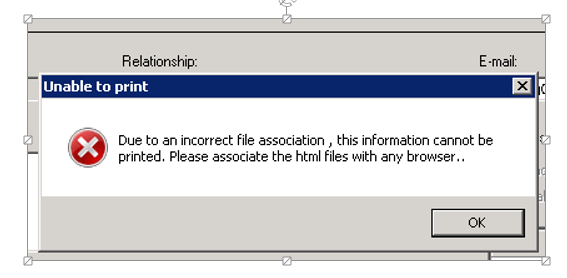 HTML File Association Error when trying to print Patient Portal Token