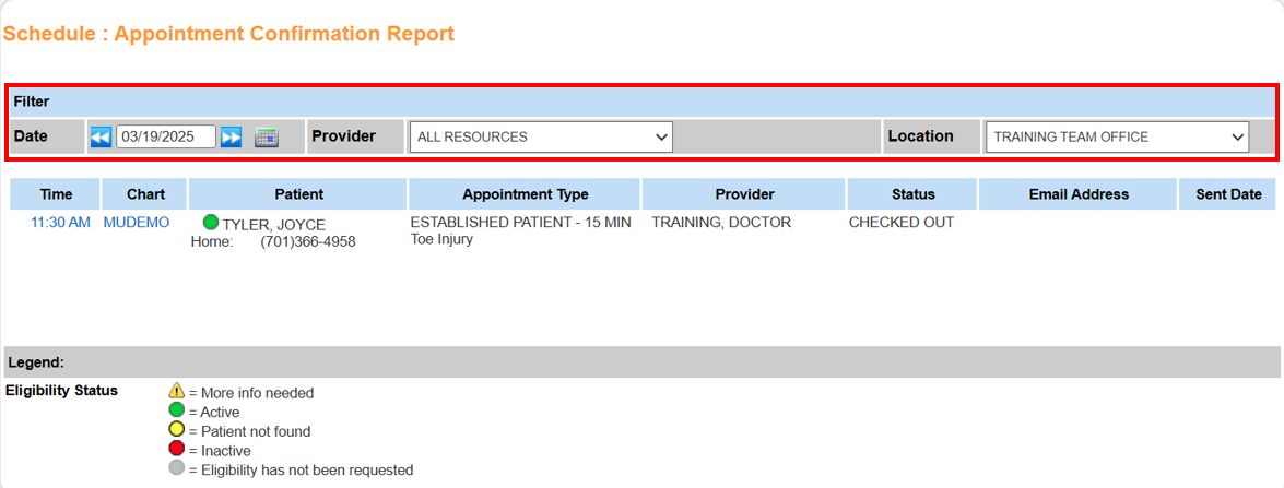 Appointment Confirmation Report