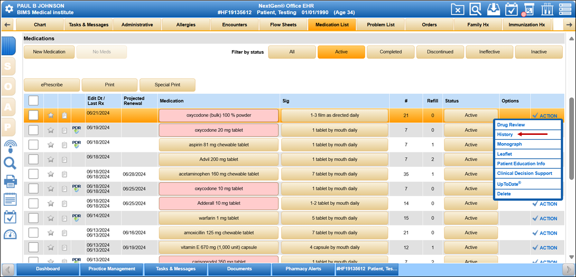 Prescription Transaction History (Rx Hx)