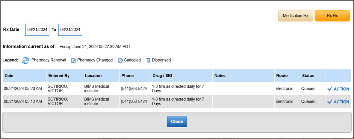 Prescription Transaction History (Rx Hx)