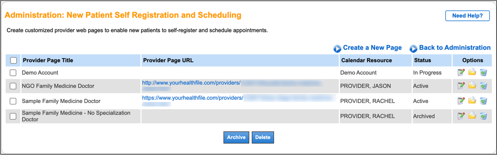 Administration: New Patient Self Registration and Scheduling