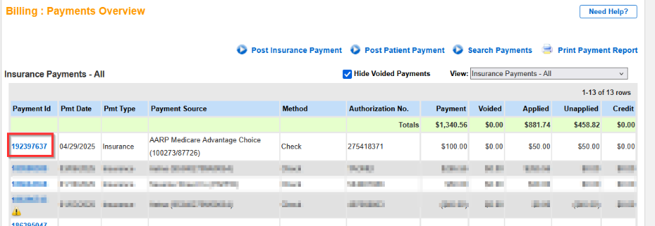Void an Applied Payment from a Claim