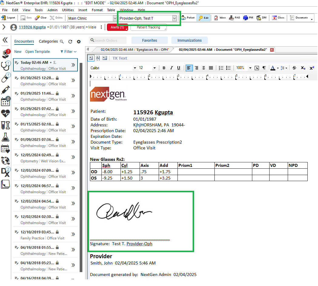 Adding Provider Signature in document- OPH Suite 2023.1